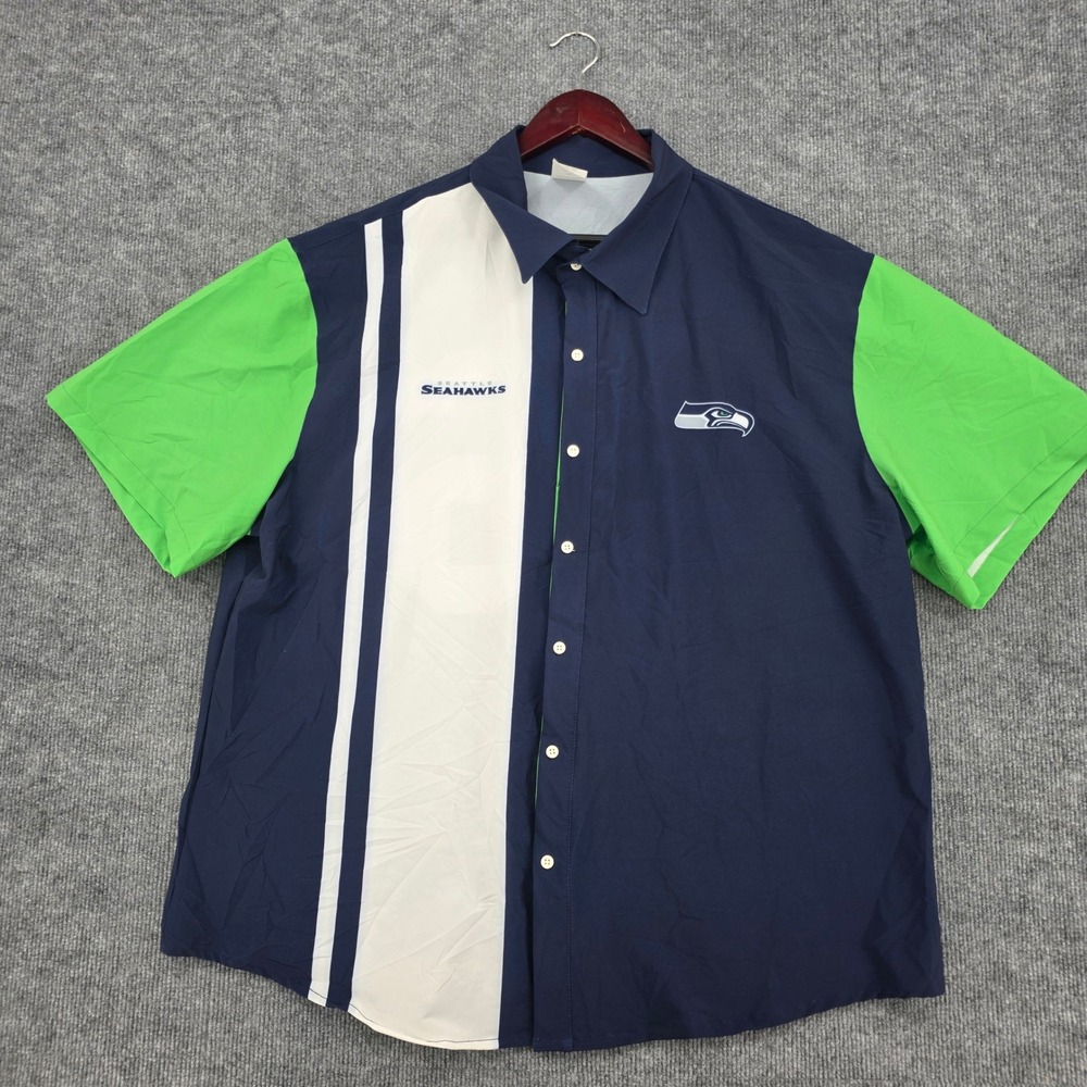 Seattle Seahawks Mens 2XL Pro Bowler 26 Button Down Shirt Navy Action Green USA